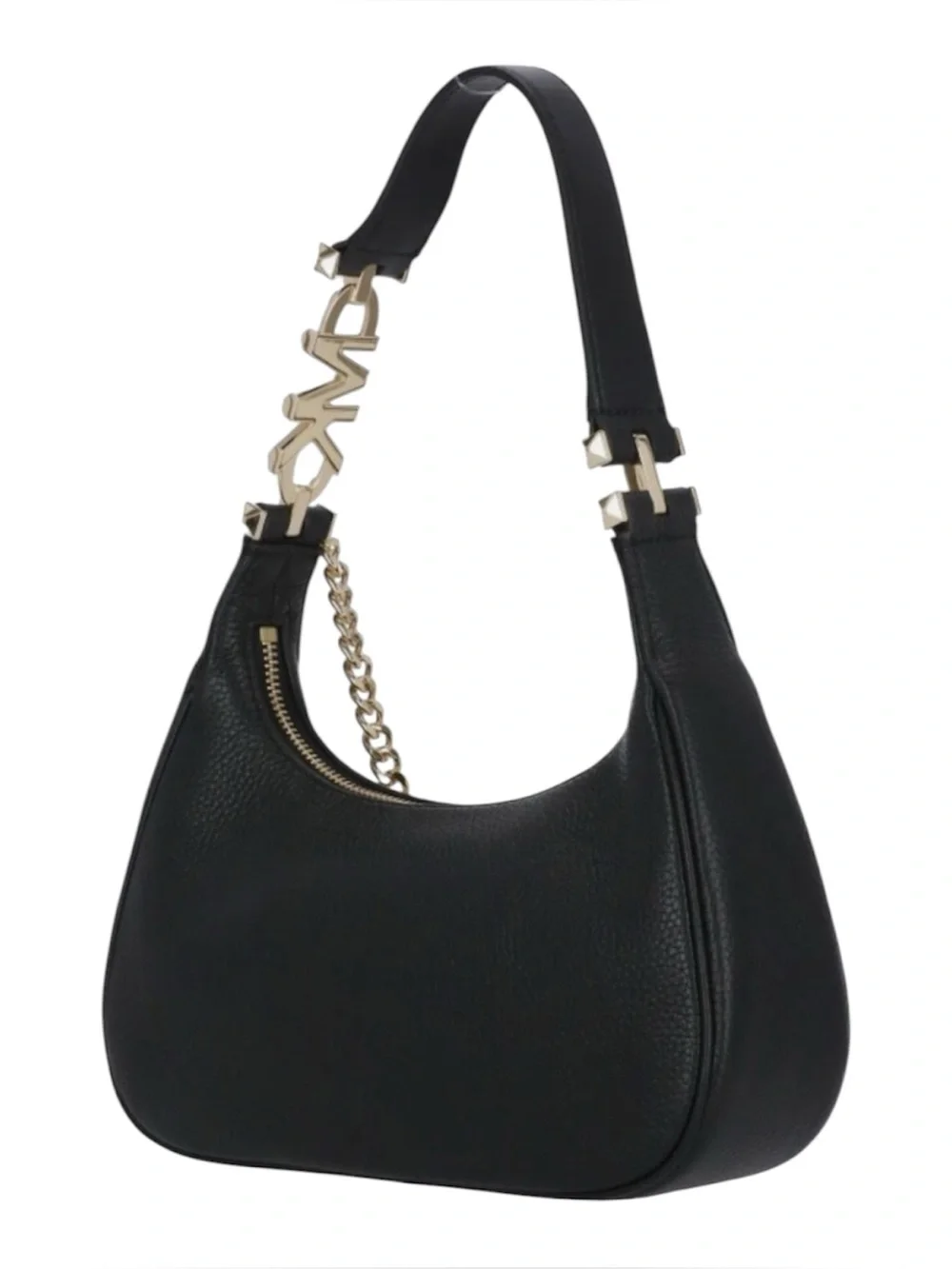 Michael Kors Black Pebbled Leather Hobo with Gold Chain Accent